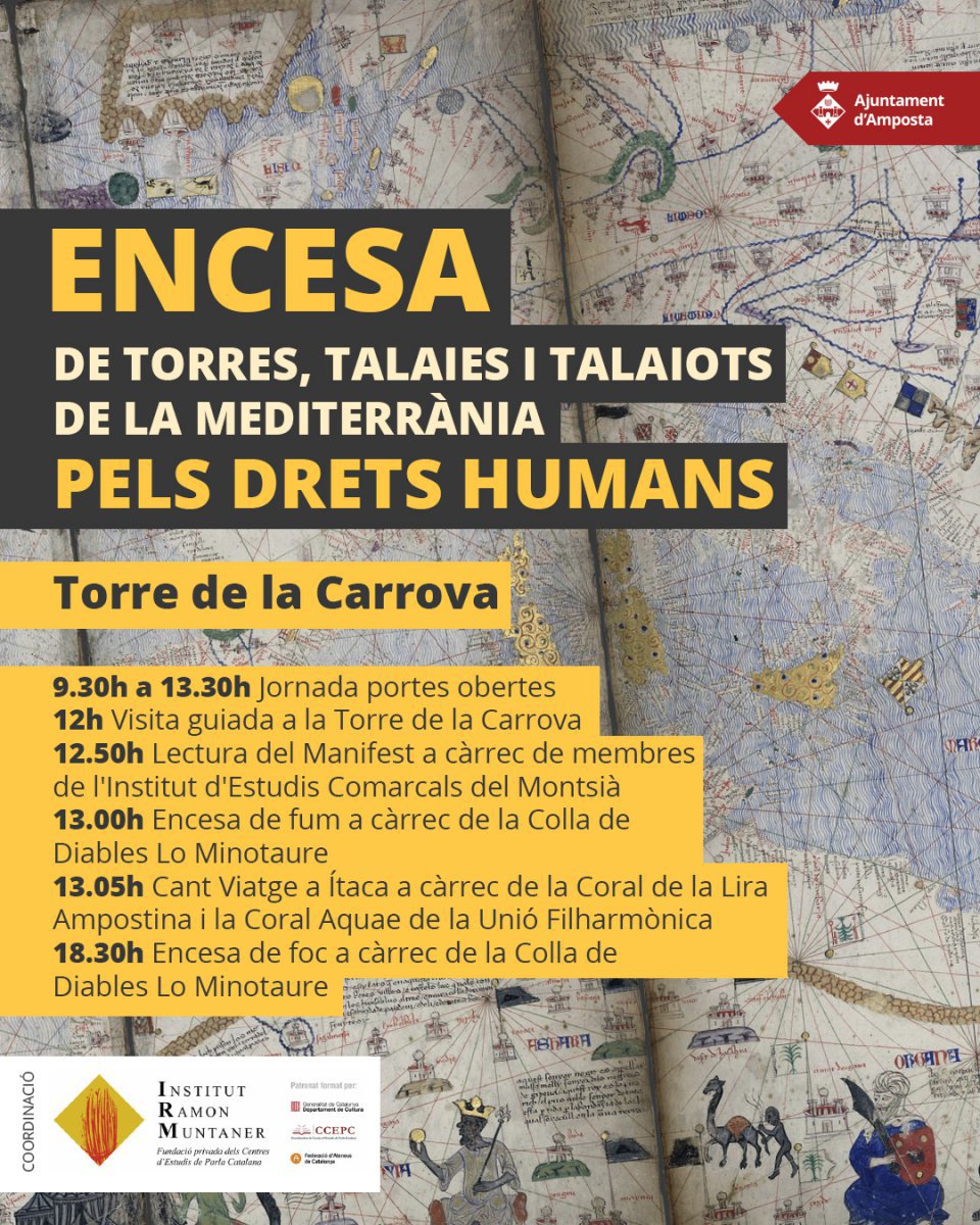 La Torre de la Carrova s’il·luminarà pels drets humans amb l’encesa de torres, talaies i talaiots de la Mediterrània