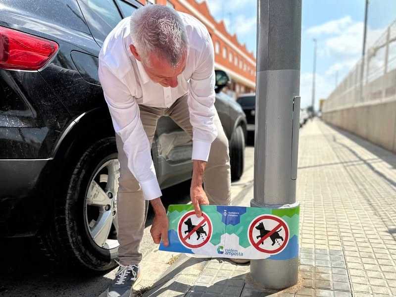 Es col·loquen vinils per evitar que les miccions del animals de companyia facin malbé les faroles de la ciutat