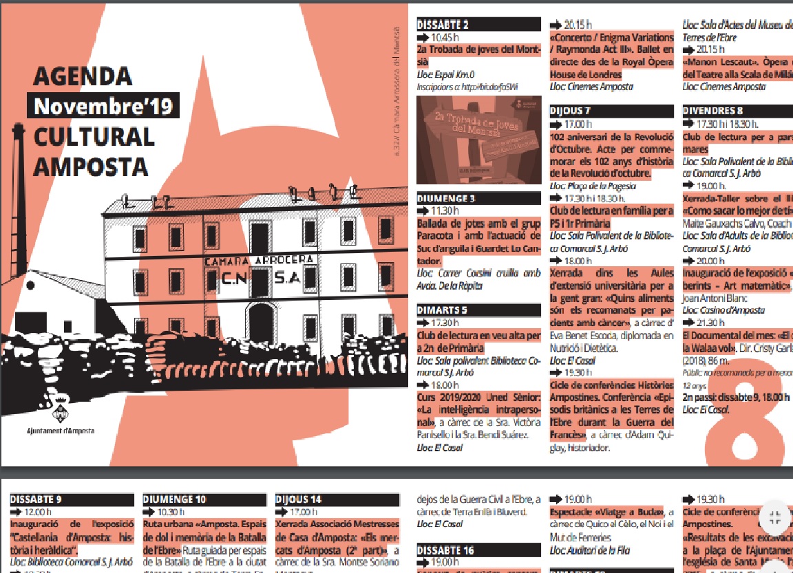 ACTIVITATS CULTURALS DE LA SETMANA 31 10 2019