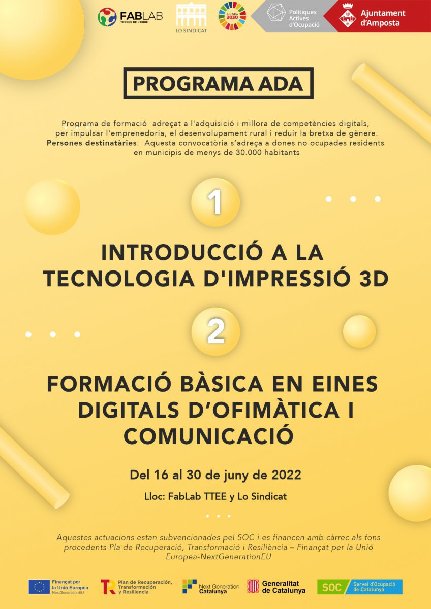 1. L’Ajuntament d’Amposta s’adhereix al Programa ADA per formar a les dones en eines digitals El programa del SOC permet l’adquisició i millora de com